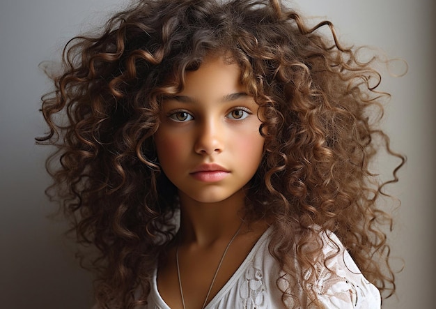 Beautiful cute curly little girl from fashion modelling agencyAI Generative