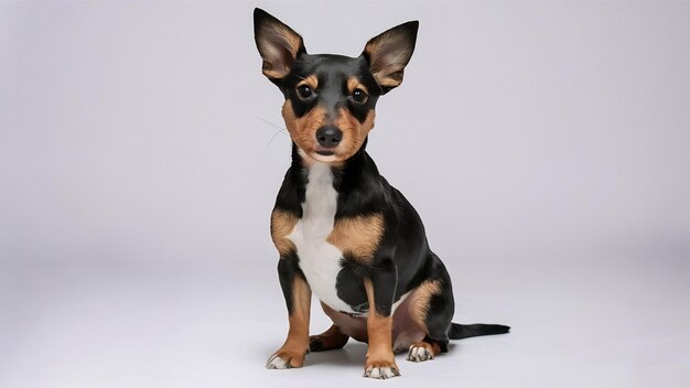 Beautiful cute dog zwergpinscher posing calmly sitting isolated on white studio background