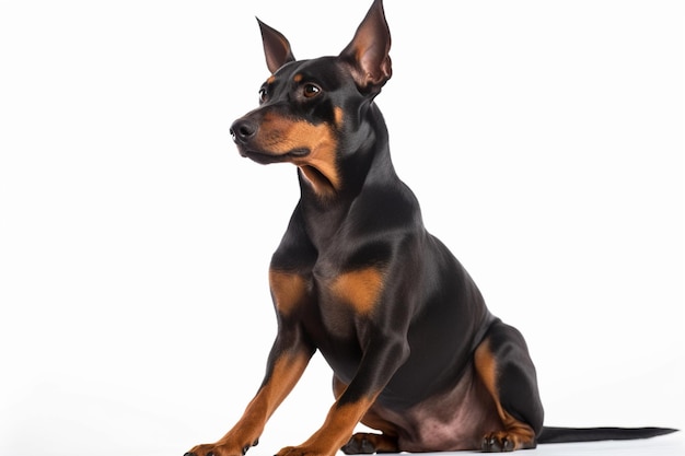 Photo beautiful cute dog zwergpinscher posing calmly sitting isolated on white studio background