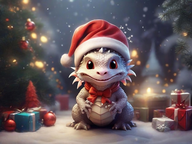 beautiful cute dragon in Santa Claus