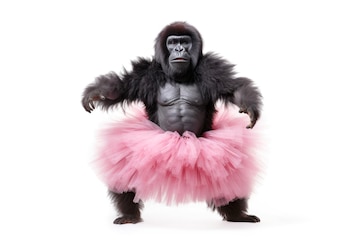 Premium Photo  Beautiful cute funny gorilla dancing ballet in pink tutu on  a white background generative ai