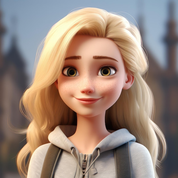 Photo beautiful cute girl cartoon character