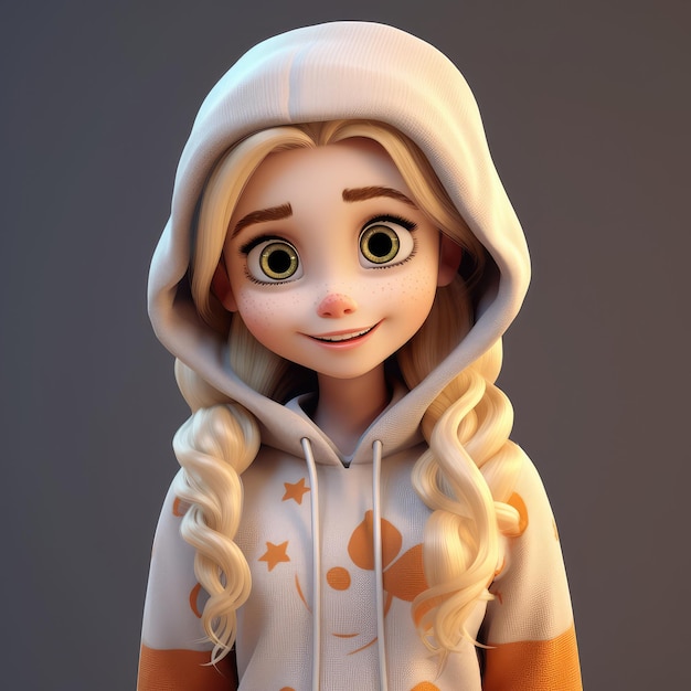 Photo beautiful cute girl cartoon character