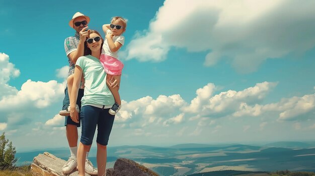 Photo beautiful cute happy family enjoying vacation