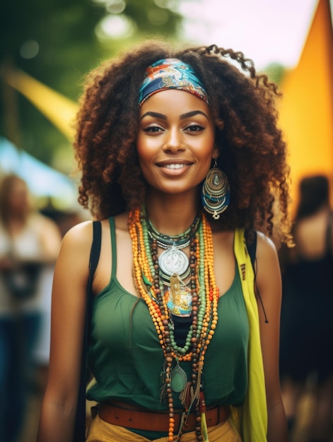 Beautiful cute hippie young woman on festival