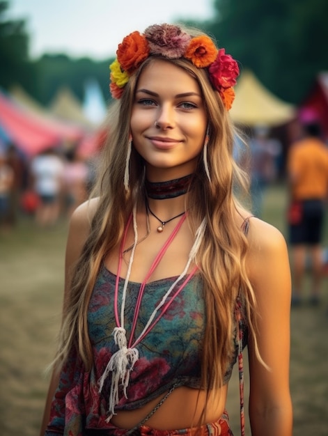 Beautiful cute hippie young woman on festival