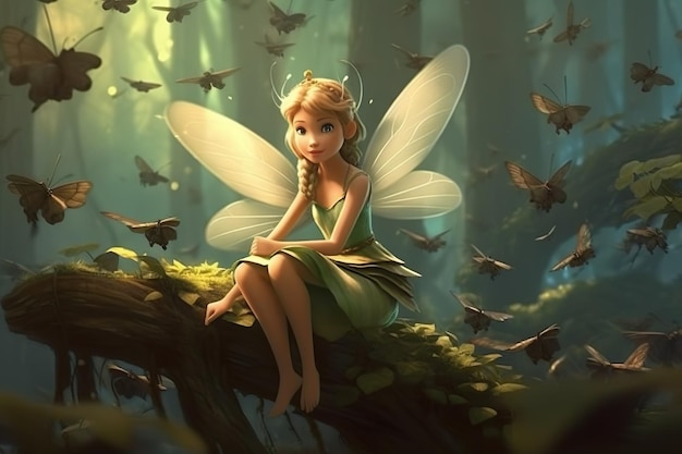 Photo beautiful and cute image of little fairies generated by ai