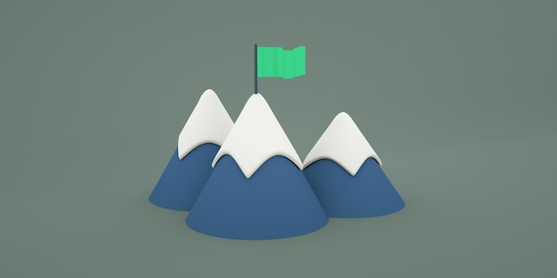 Photo beautiful cute mountains with flag set 3d render illustration