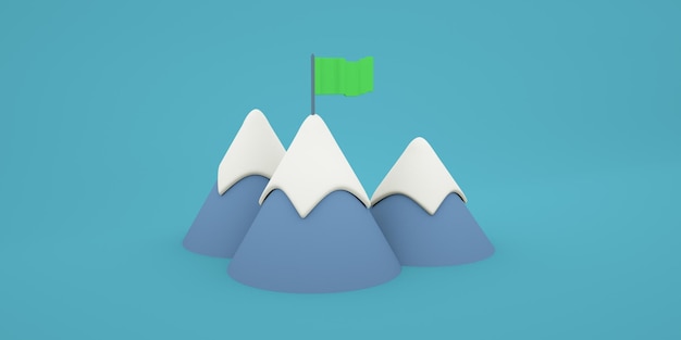 Beautiful Cute mountains with flag set 3D render illustration