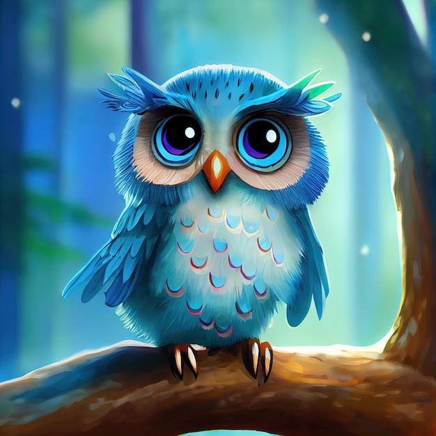 Premium Photo | Beautiful cute owl in fairy forest sitting on a branch