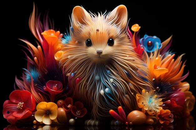 Beautiful cute rat portrait ferrofluid style abstract modern colorful digital art