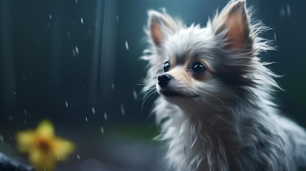 Beautiful cute small puppy standing on mountains in rainforest AI Generated pictures