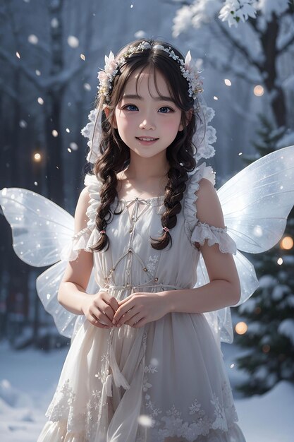 Beautiful cute snow fairy flying