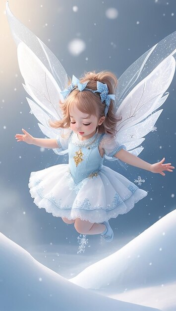 Beautiful cute snow fairy flying