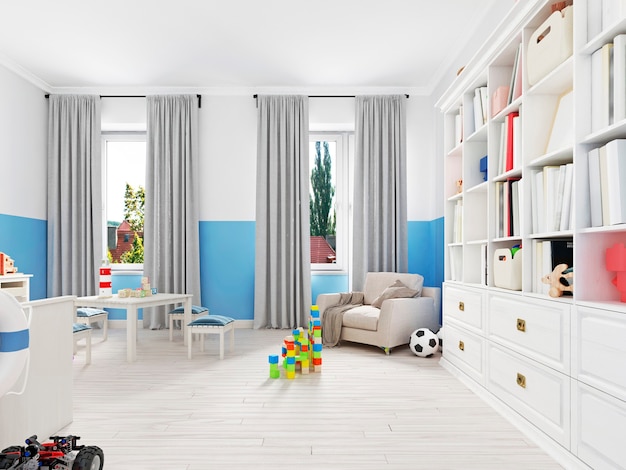 Beautiful and cute toys in a child's room. 3d rendering