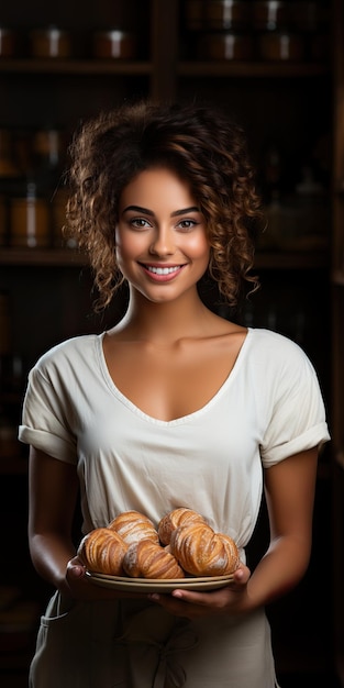 Beautiful cute woman model dressed as Baker smiling