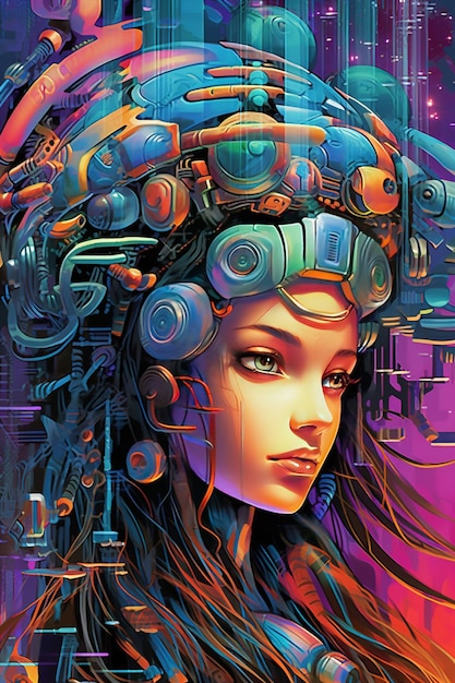Beautiful Cyberpunk Female scientist with Goggles Cyberpunk metaverse character Concept art Digit