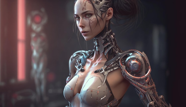 beautiful cyborg lady 30 years old visible skeleton