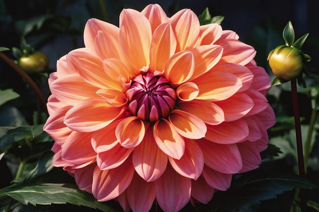 Beautiful dahlia flower blooming in the summer garden