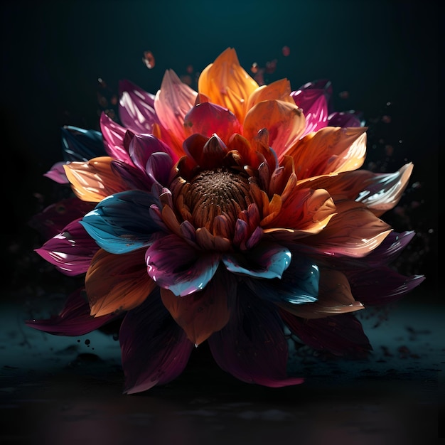 Beautiful dahlia flower on a dark background with drops of water