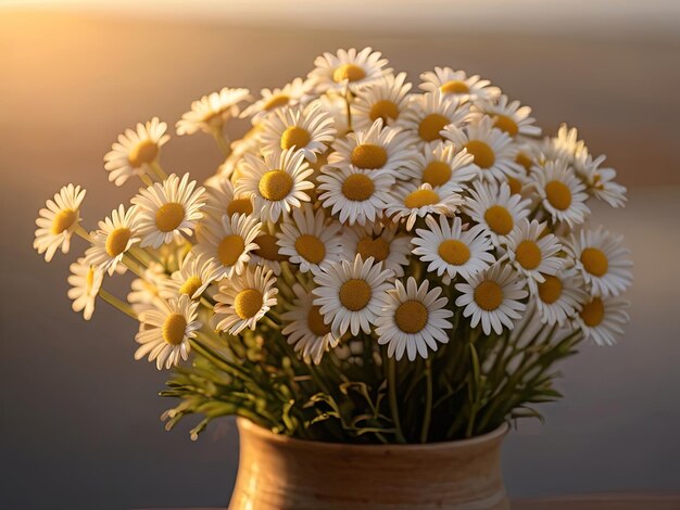 Beautiful daisy bouquet in the sunset Closeup