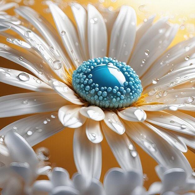Beautiful daisy flowers set light particles water drops