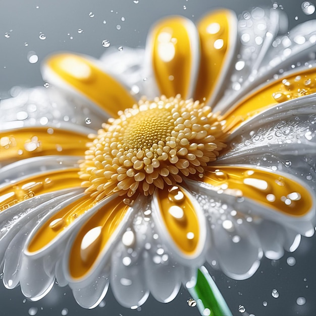 Beautiful daisy flowers set light particles water drops