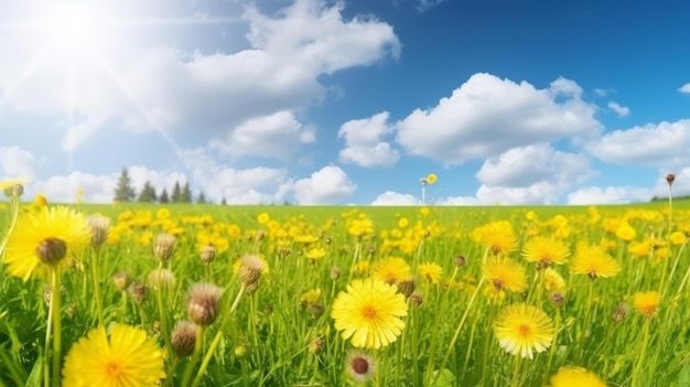 Beautiful dandelion field Illustration AI Generative