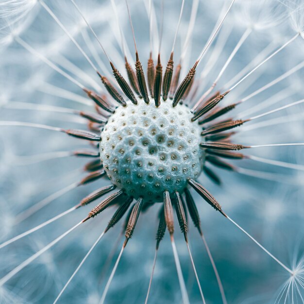 beautiful dandelion flower in springtime blue and white background