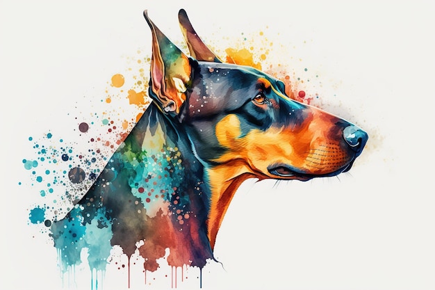 Beautiful and dangerous doberman dog on a white background Generative AI