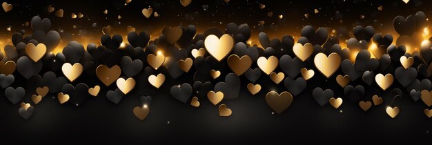 写真 黒と金色のハートのバナー バレンタインデー パノラマウェブヘッダー