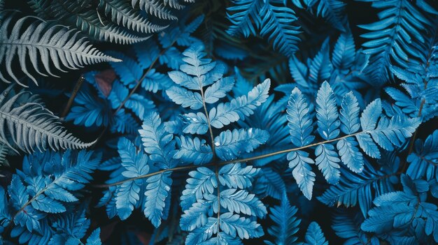 Photo beautiful dark blue fern leaf in the nature in autumn season toned natural background