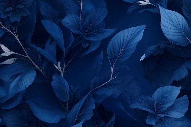 Фото Красивый темно-синий лист и абстрактный цветочный фон ai generative