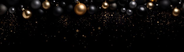 Фото Красивый темный рождественский фон с черным и золотым блестящим украшением и пустым пространством блестящие конфетти копируйте пространство для вашего текста счастливого рождества с новым годом праздничный фон генеративный ии