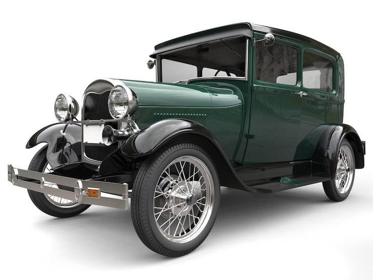 Photo beautiful dark green vintage car 3d render