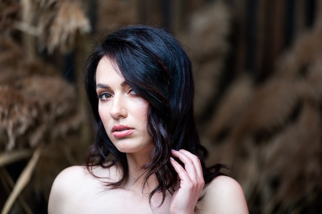 Beautiful dark hair smiling woman portrait