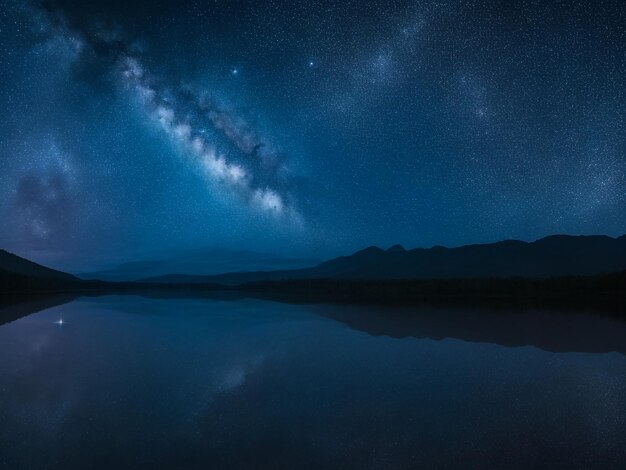 The beautiful dark lake with the reflection of milky way