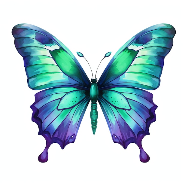 beautiful dark purple dark green and Turquoise butterfly clipart illustration