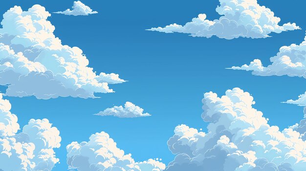 白い雲が青い空に点在する美しい日 雲はふわふわで綿のように見える