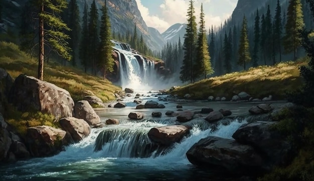 Beautiful Daylight Scenery with Running Water in Nature