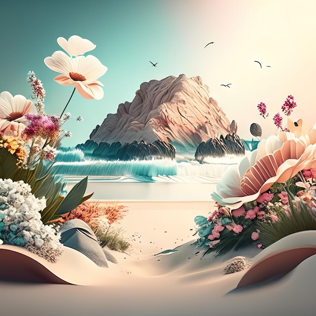 Beautiful daytime landscape with flowers