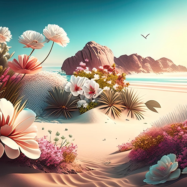 Beautiful daytime landscape with flowers