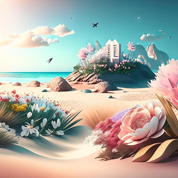 Beautiful daytime landscape with flowers