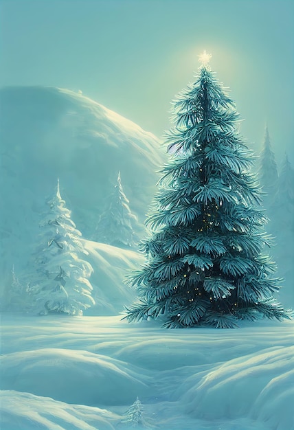 Beautiful decorated Christmas tree for New Year or Christmas Winter holiday 3d illustration