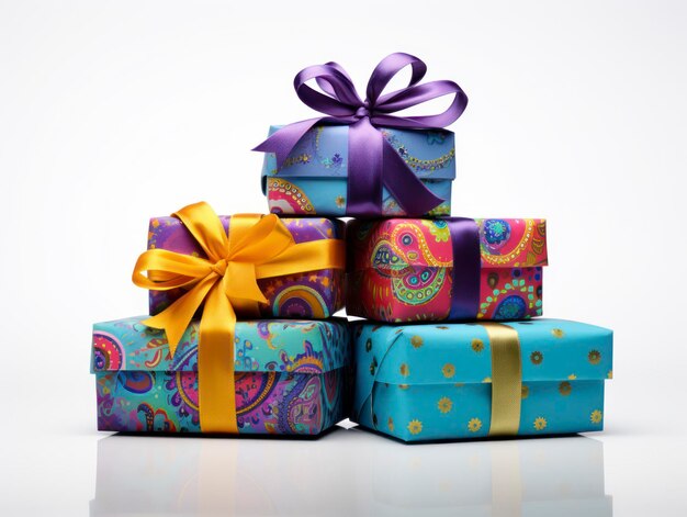 색 배경 에 고립 된 아름다운 장식 된 다채로운 선물 상자
