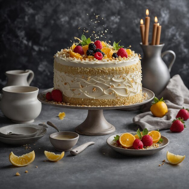 Фото Красивый украшенный кремовый торт