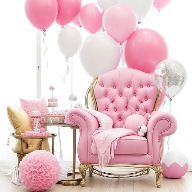 Красивый декоративный кресло и воздушный шар