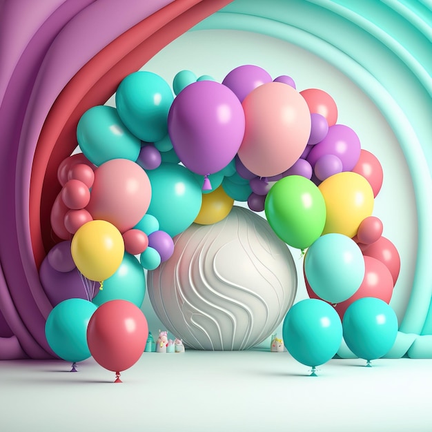 Beautiful decorations for baby shower party near color wall birthday party children Generative AI