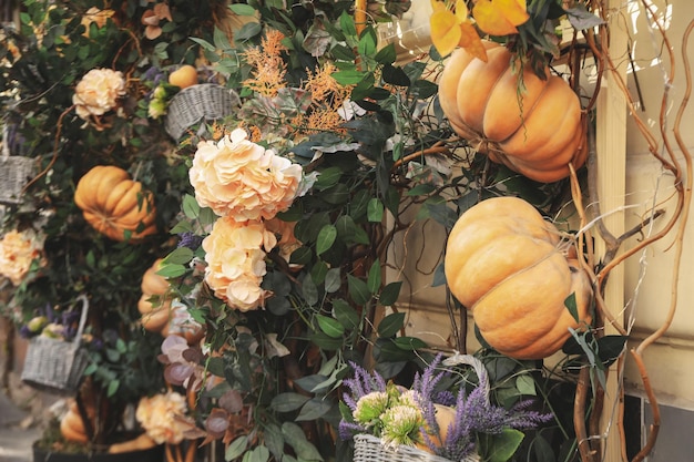 Beautiful decorations of restaurant for Halloween outdoor