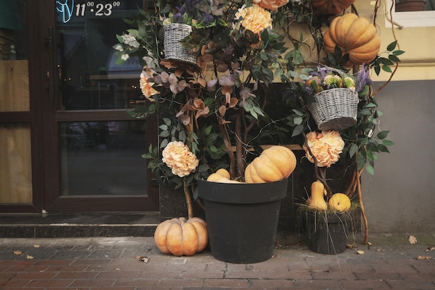 Beautiful decorations of restaurant for Halloween outdoor